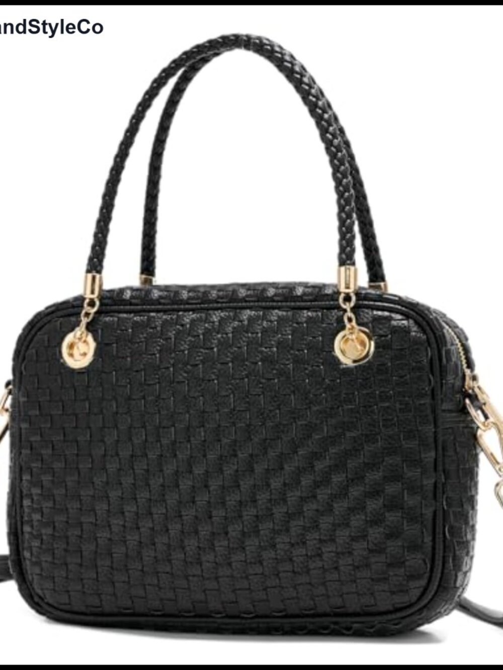Woven Checkered Crossbody Bag for Women Vegan Leather Satchel Purse with